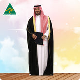 Man in traditional attire holding a folder with 'Australian Made' logo in the corner.